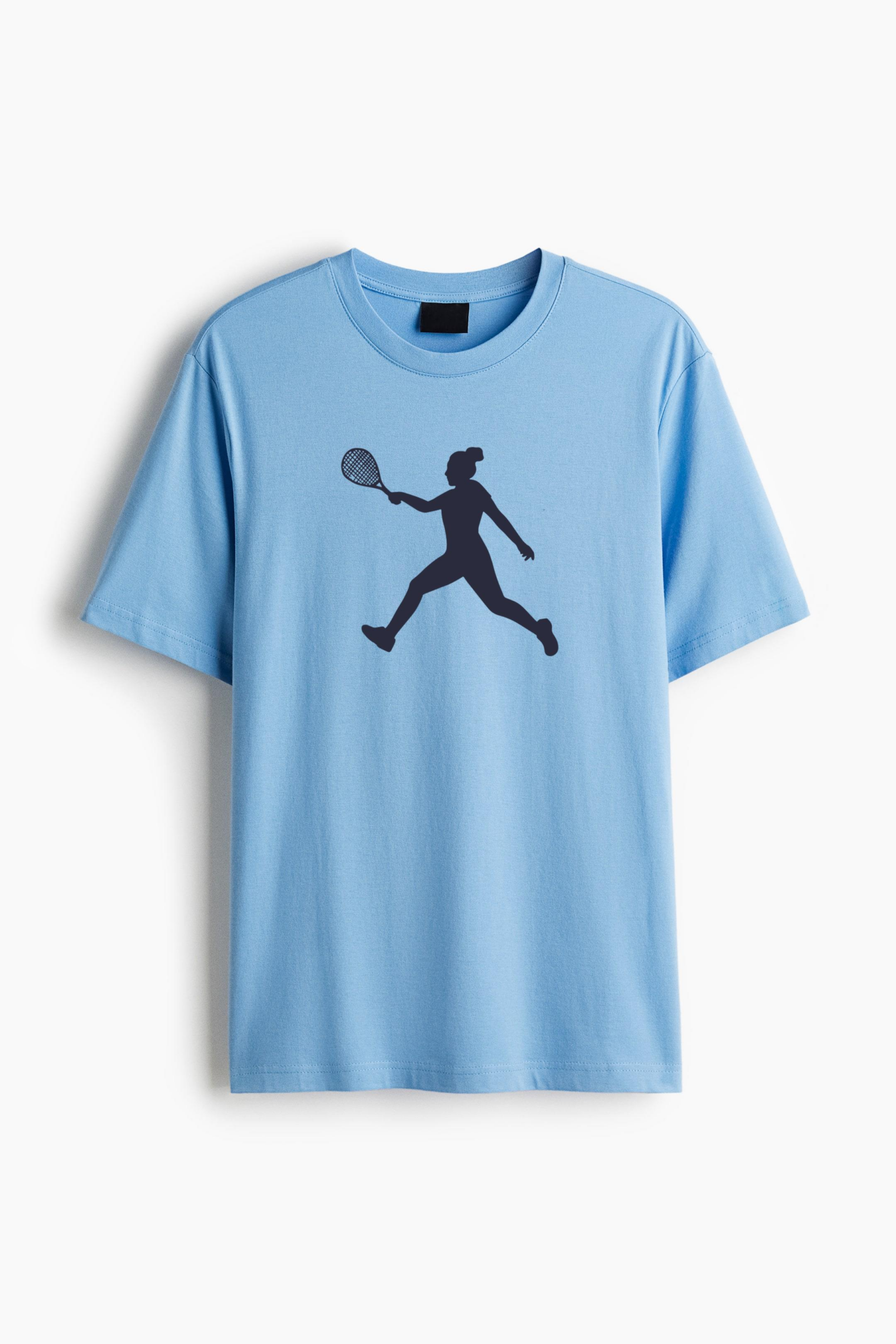 Woman Tennis Player Running Silhouette Cotton T-Shirt 