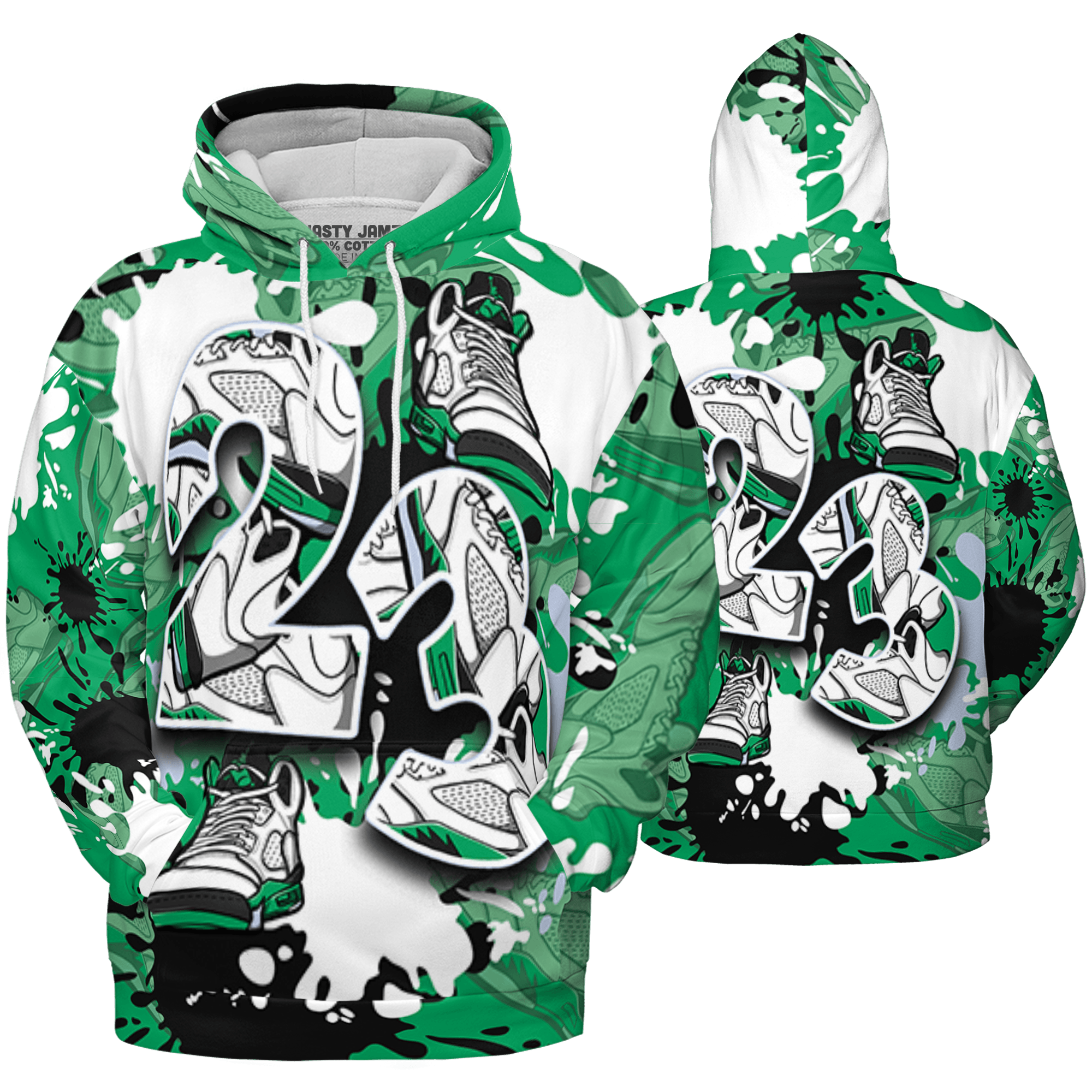 NastyJamz Lucky Green 5s Hoodie Match Number 23 Paint Too Many Sneakers
