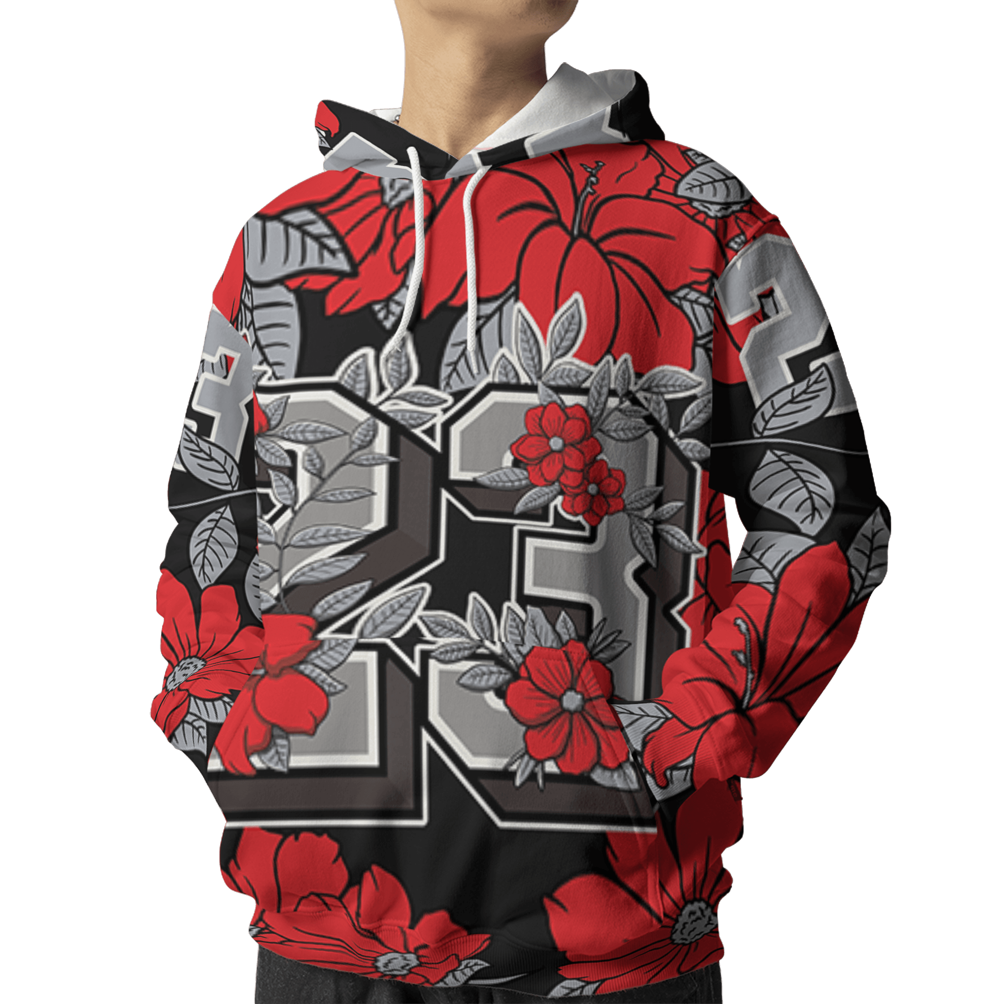NastyJamz Bred Reimagined 4s Hoodie Match 23 Floral Flowers All-Over Print