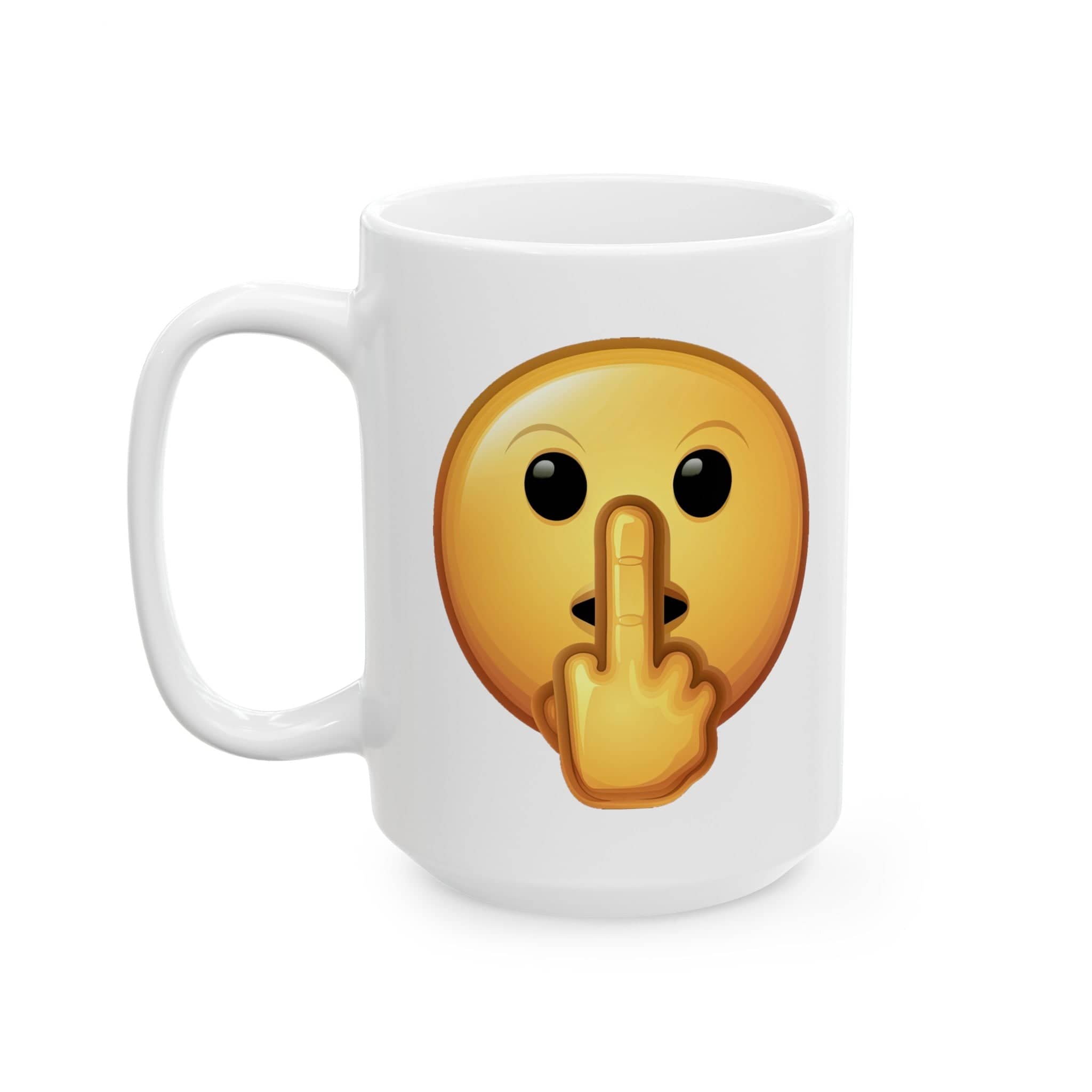 Middle Finger FU Shh Silent Protest Emoji Ceramic Mug, (11oz, 15oz)